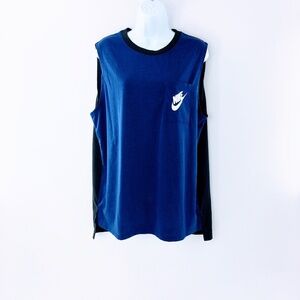 Nike Womens Sleeveless Workout Tee Blue Black Crewneck Tank Modal Blend Sz L